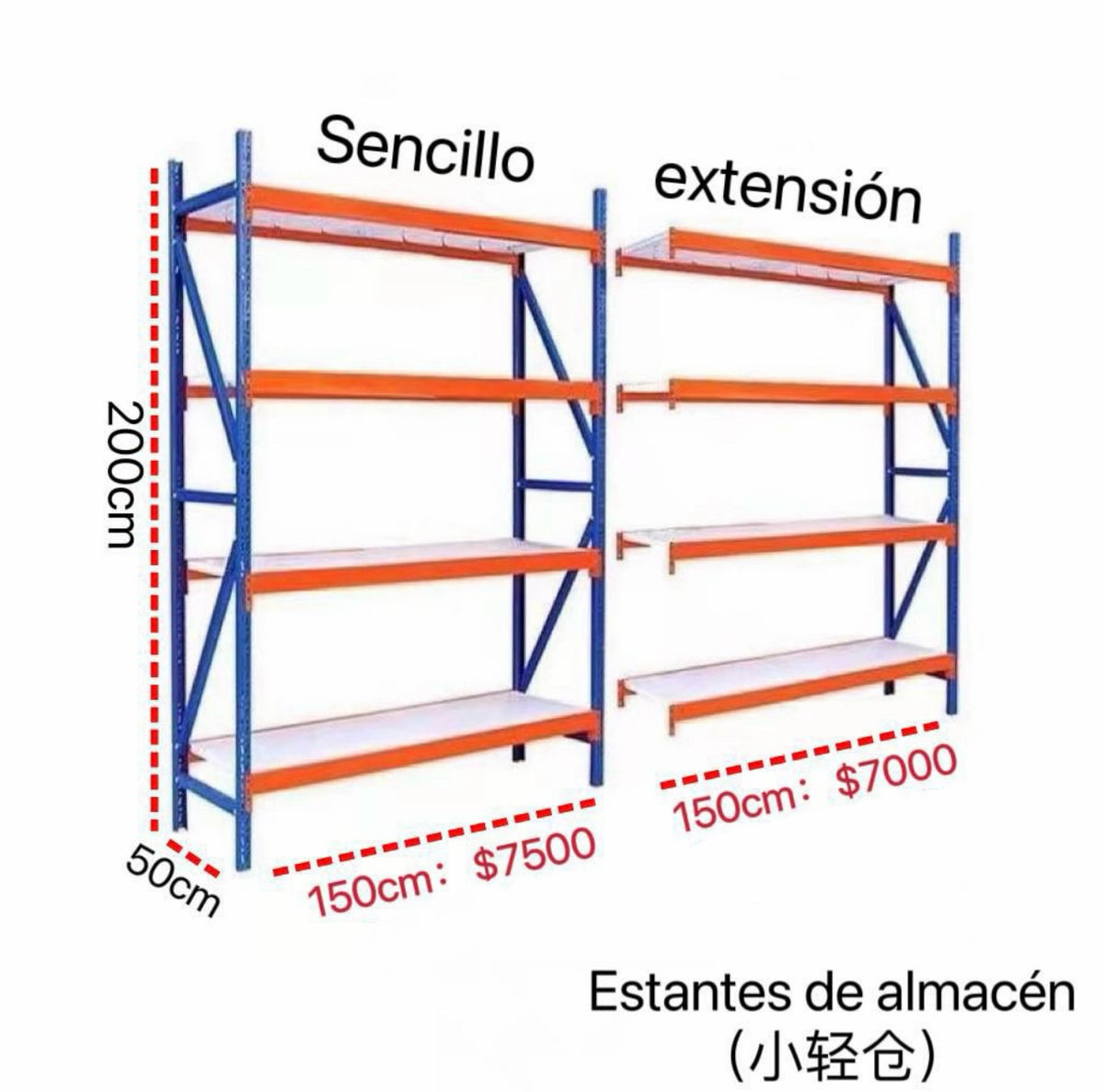 ESTANTE DE ALMACEN 200*50*150 $7500/$7000